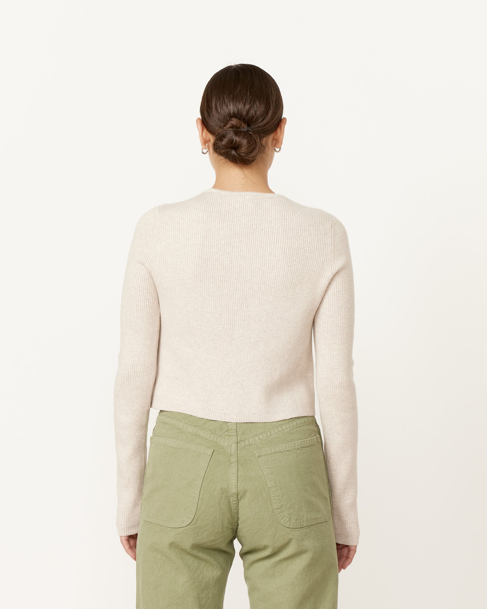 Rib Crop Crewneck in Chalk Melange