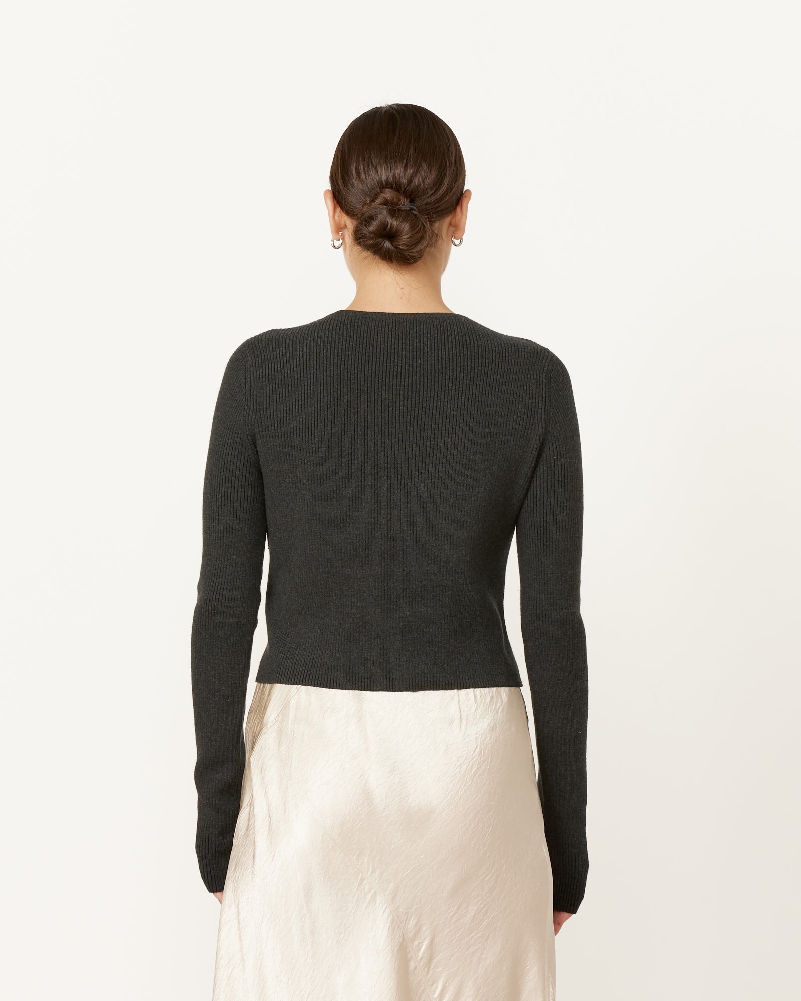 Rib Crop Crewneck in Charcoal Melange