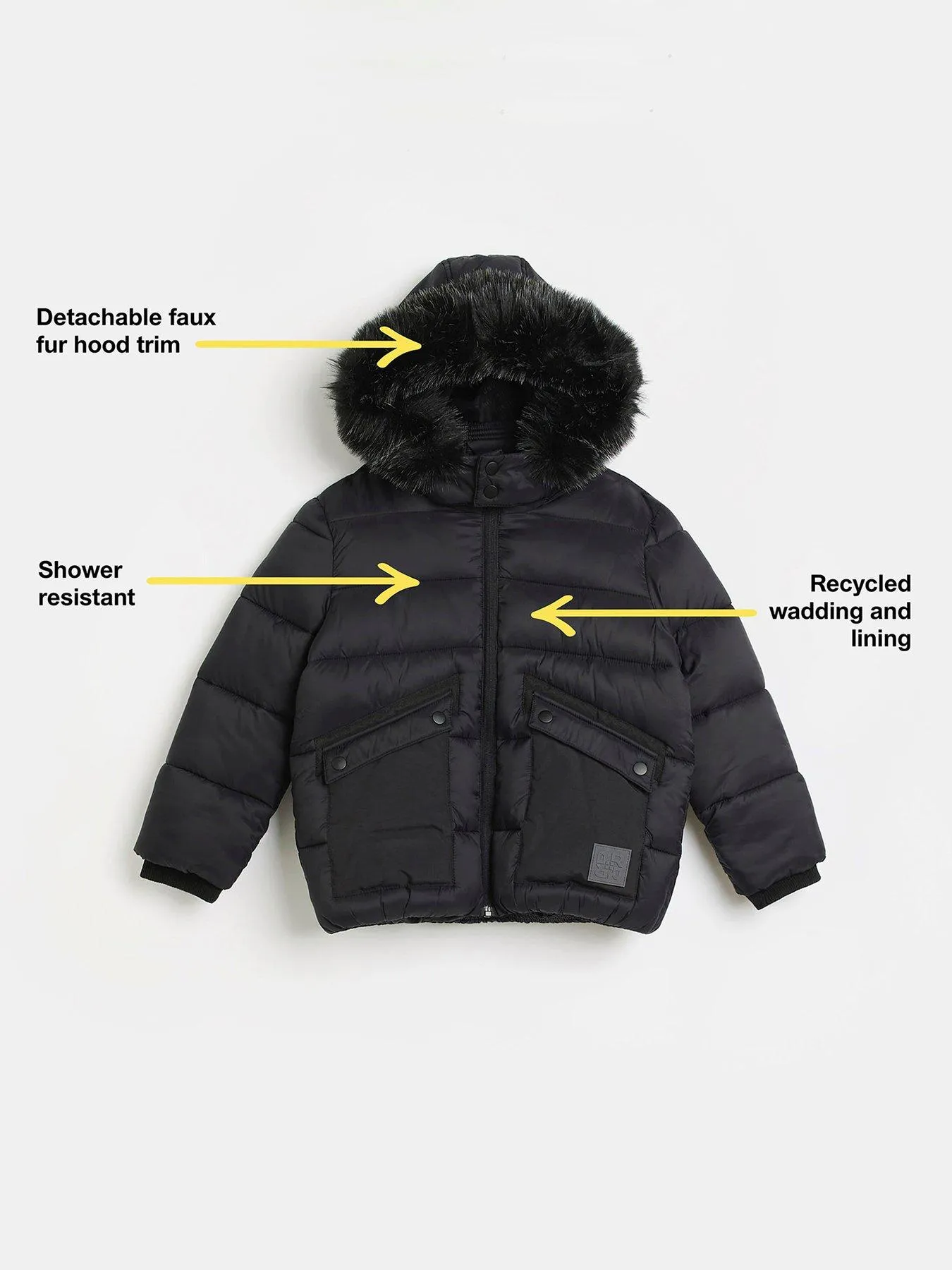 River Island Boys Padded Hooded Coat-Black