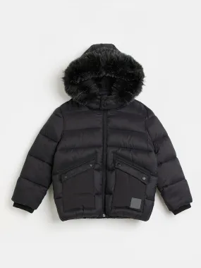 River Island Boys Padded Hooded Coat-Black