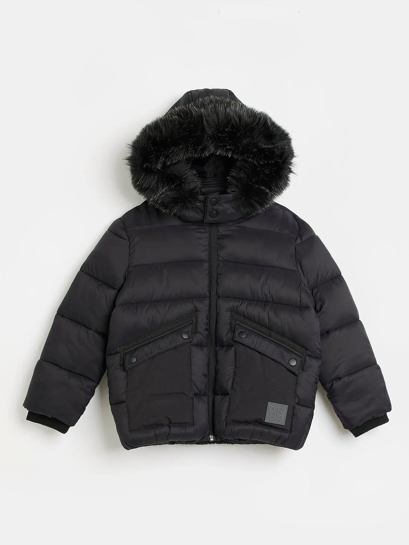 River Island Boys Padded Hooded Coat-Black