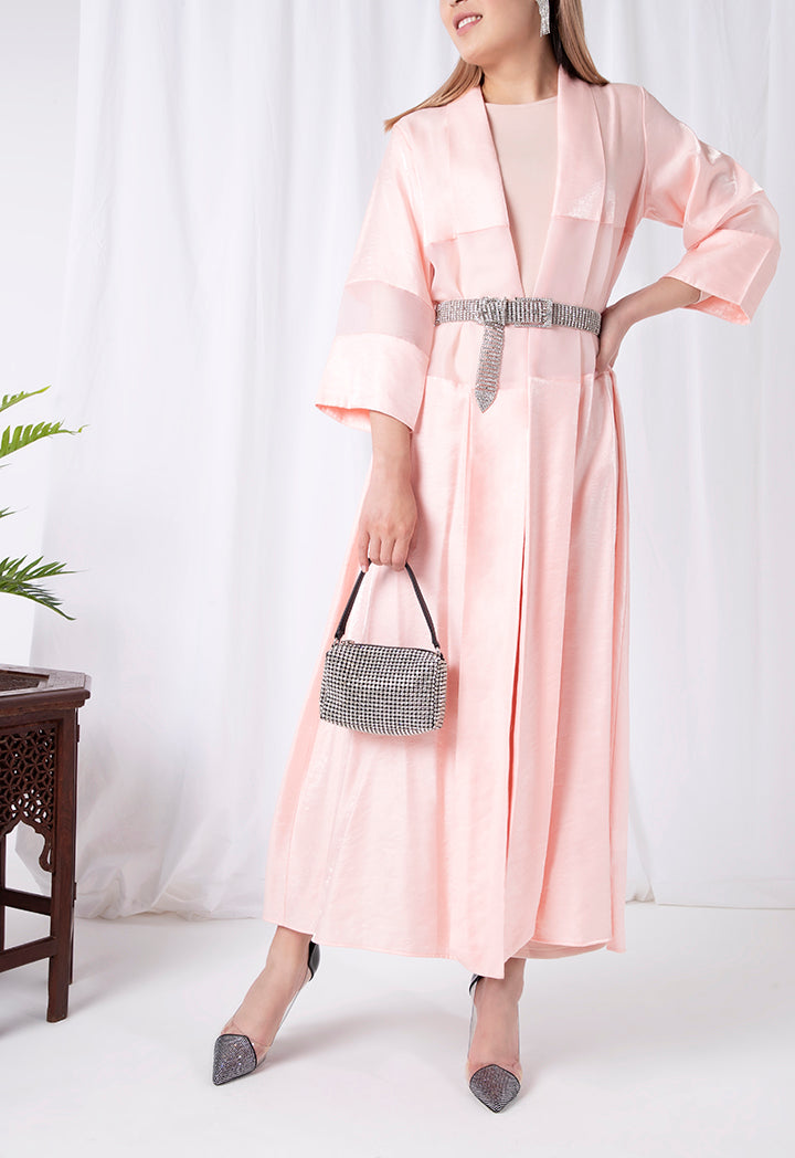 Sheer Trim Belted Maxi Kimono