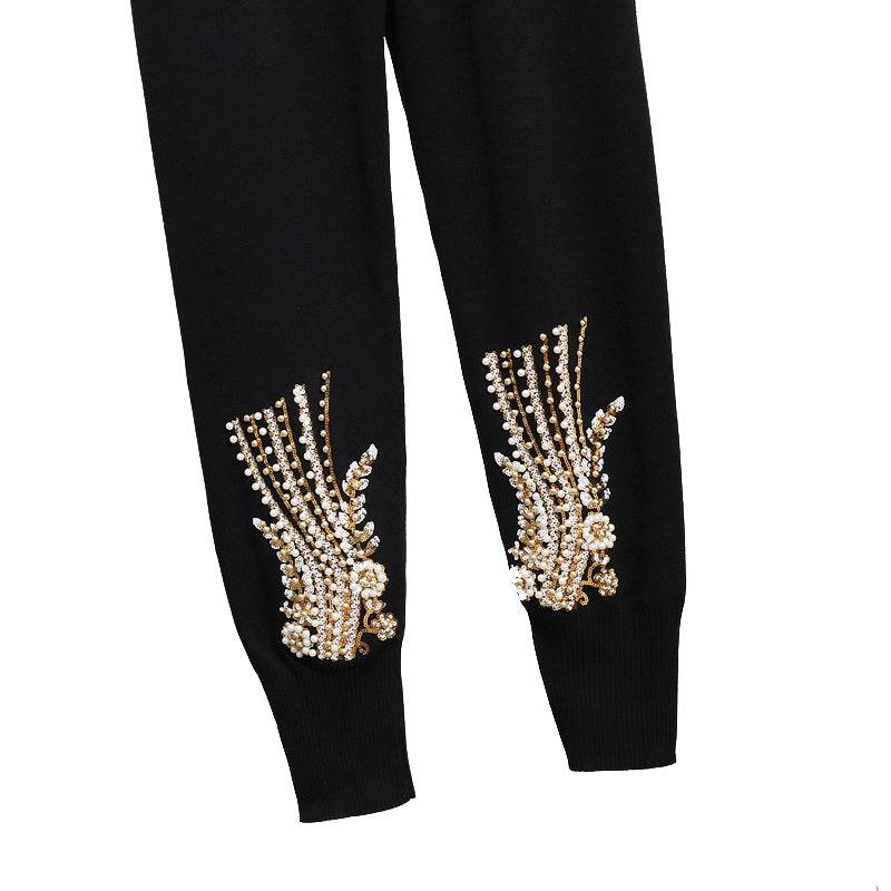 Two Piece Loungewear With Flower Gold Beadings