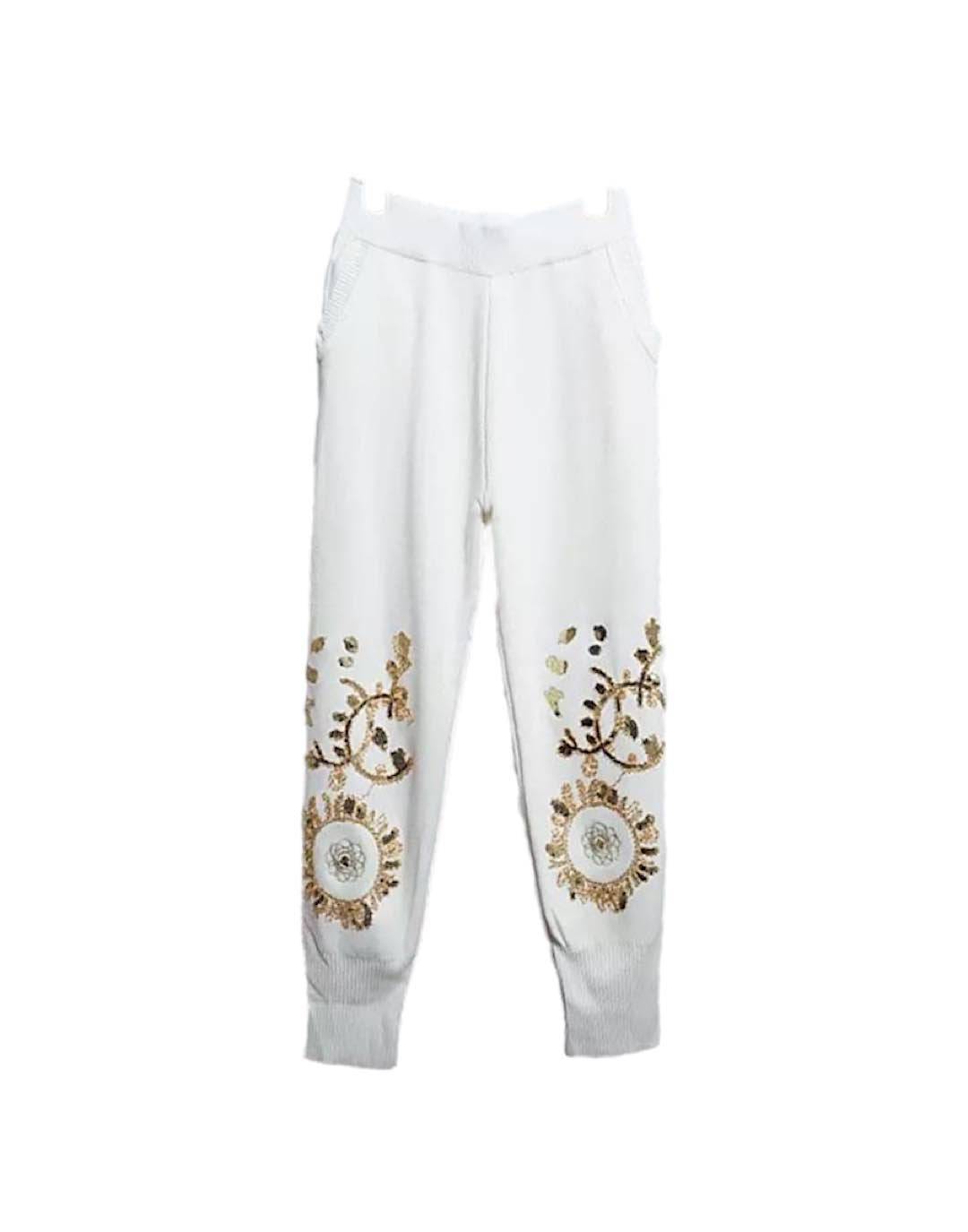 Two Piece Loungewear With Flower Sequin Gold Beadings