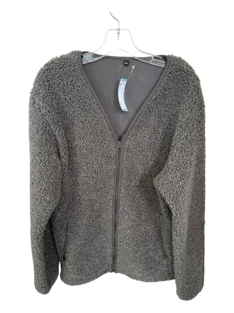 Uni Q Lo Size L Gray Polyester Full Zip Fuzzy Jacket