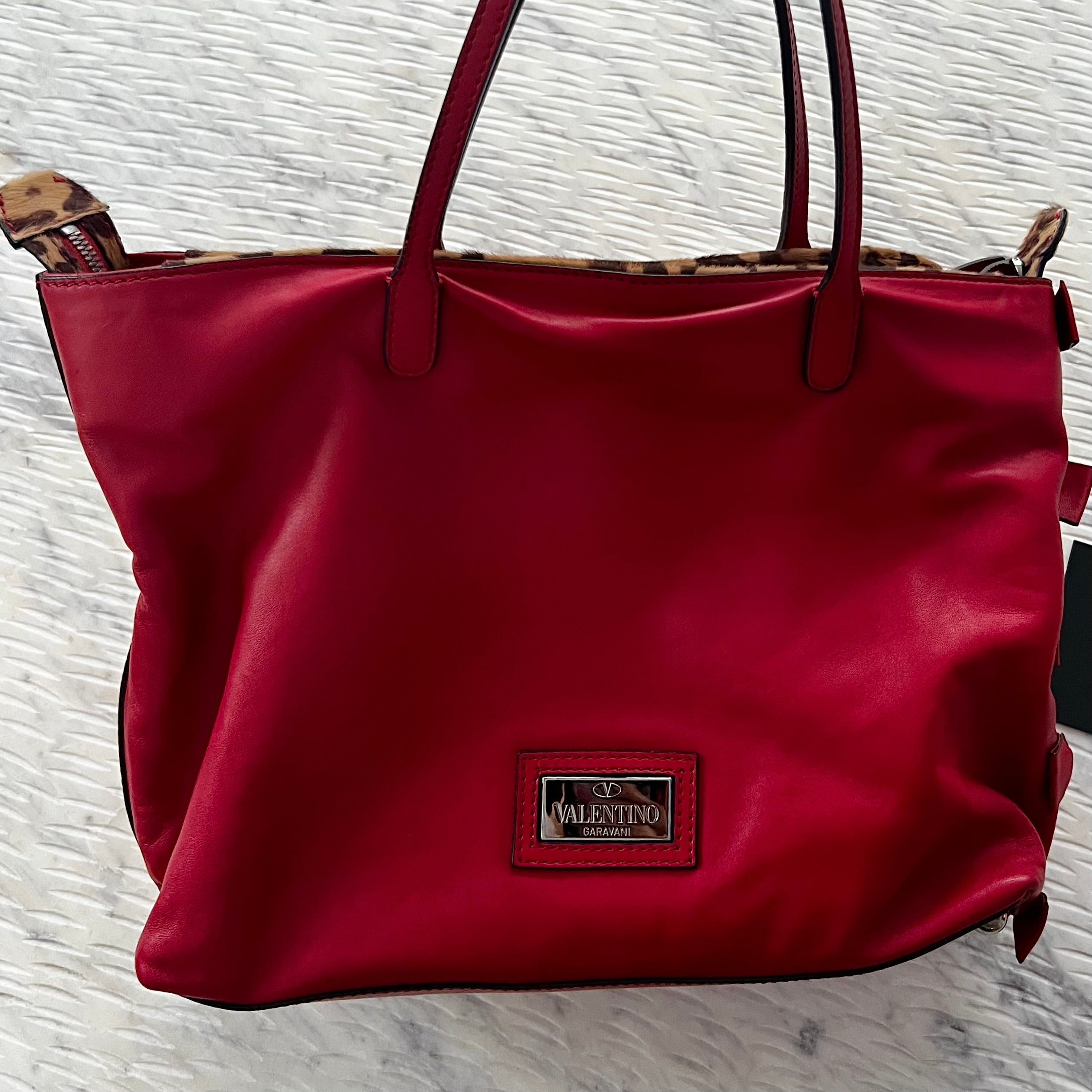 Valentino Garvani Red Nappa Leather Rose Sequin Bag