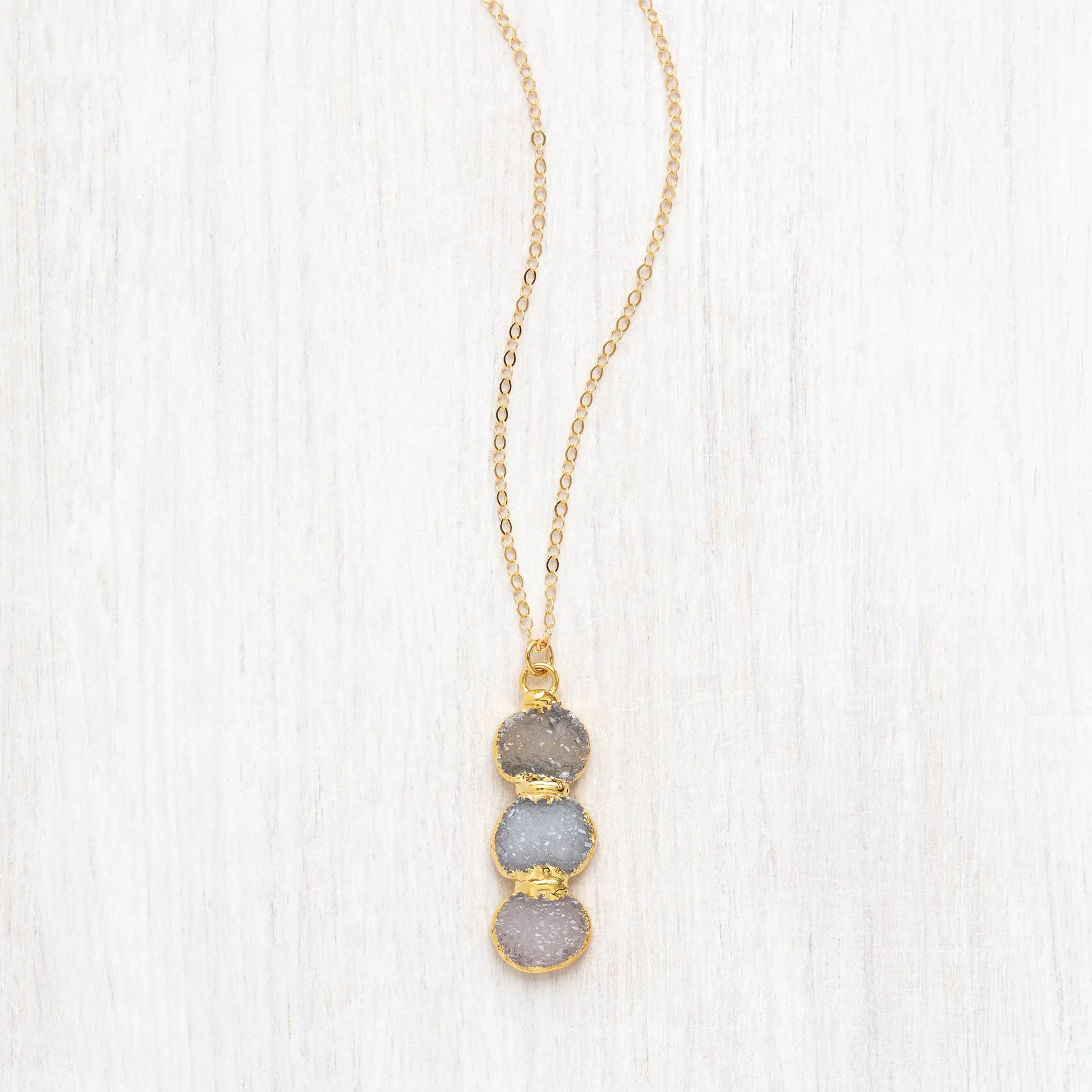 Vertical Triple Druzy Quartz Circle Necklace