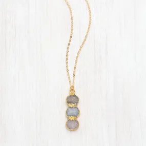 Vertical Triple Druzy Quartz Circle Necklace