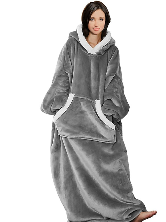 Women's Cozy Fleece Hooded Blanket Pajama Loungewear - Luxurious Cotton Comfort