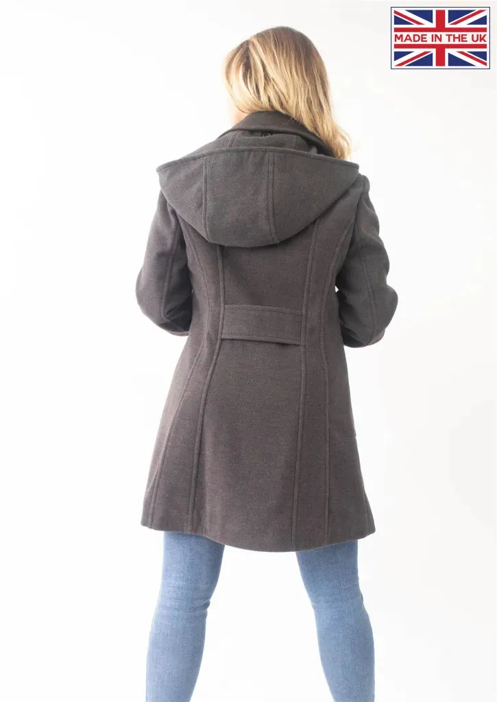 Wool Feel Double Breasted Hooded Coat