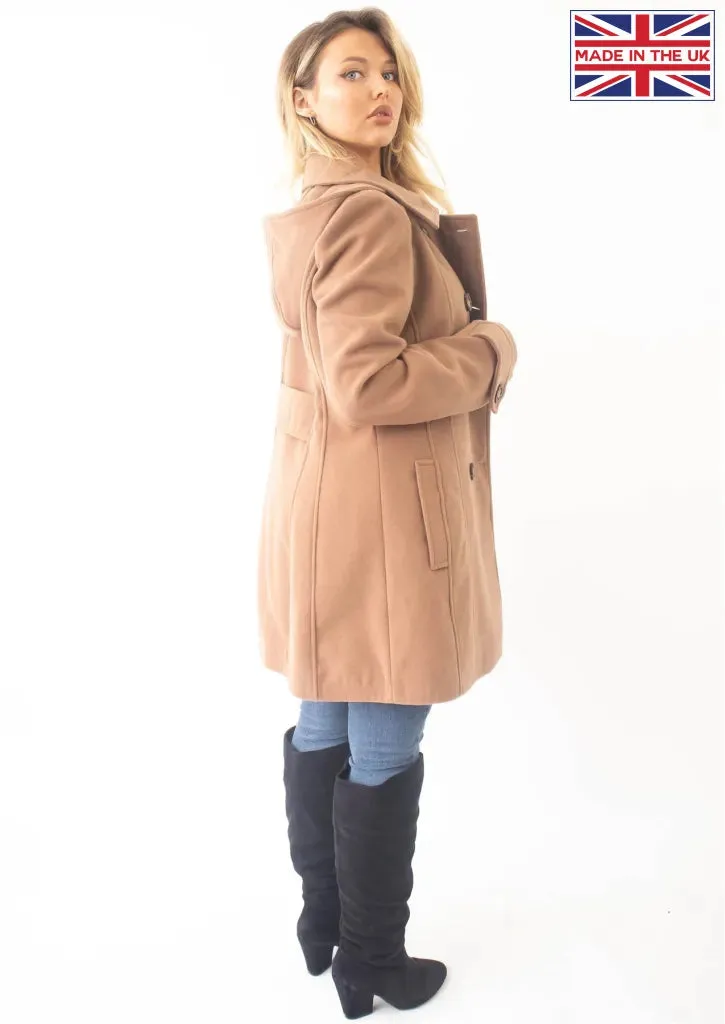 Wool Feel Double Breasted Hooded Coat