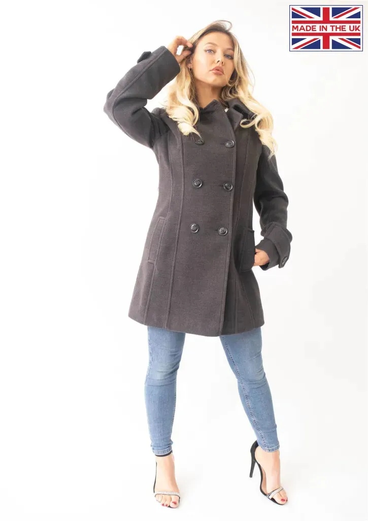 Wool Feel Double Breasted Hooded Coat