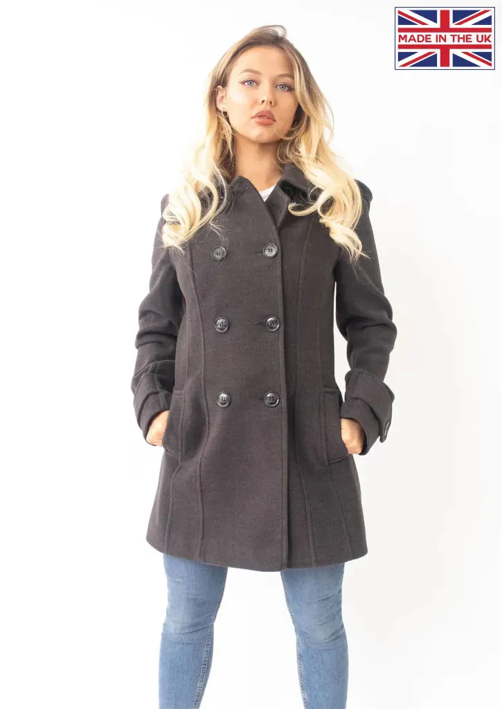 Wool Feel Double Breasted Hooded Coat